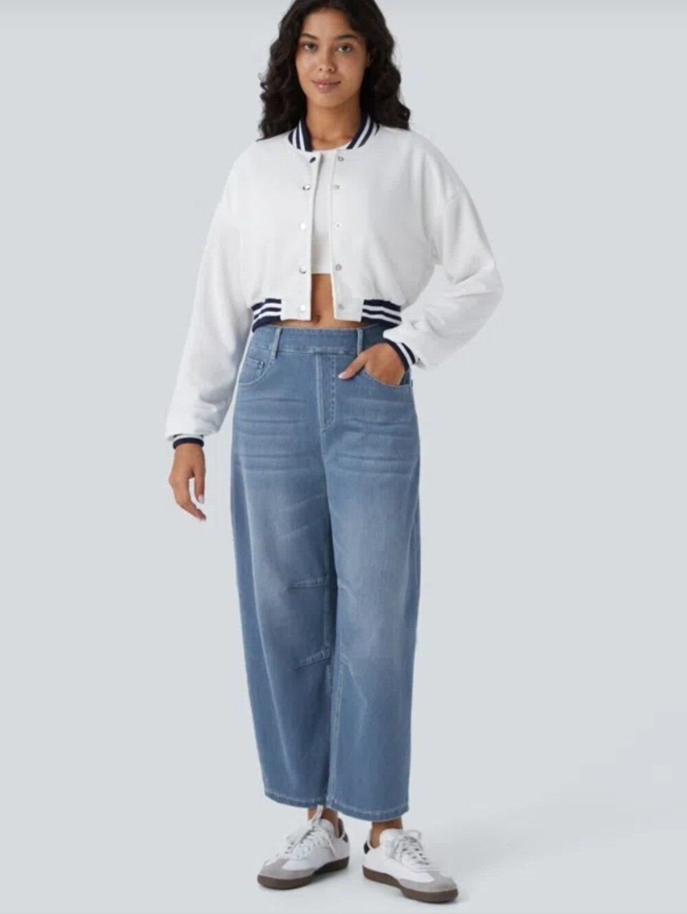 Halara Flex™ Mid Rise Pockets Barrel Leg Casual Jeans